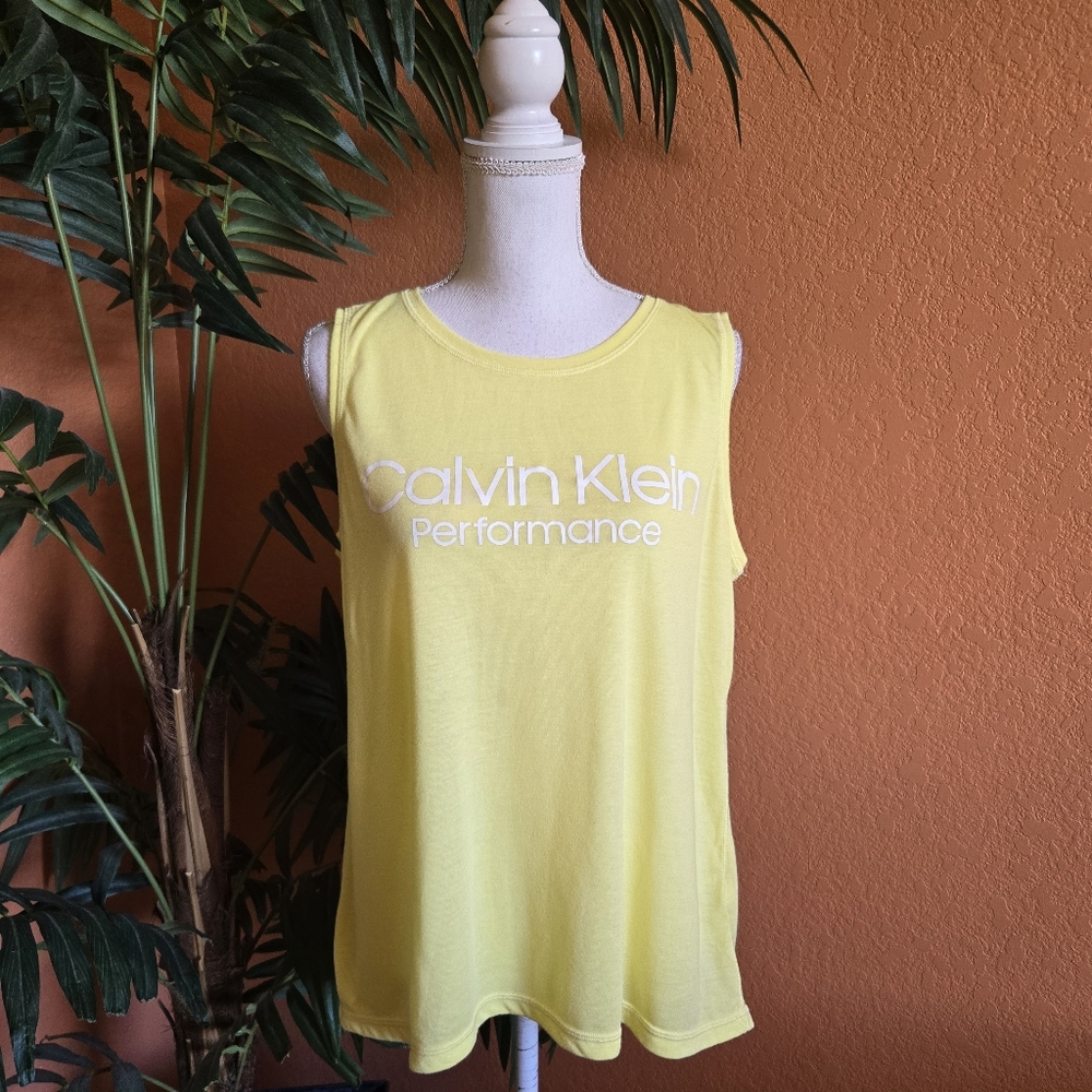 3/$25 Calvin Klein Performance CK Muscle Tee Tank Top Wick Large Yellow White